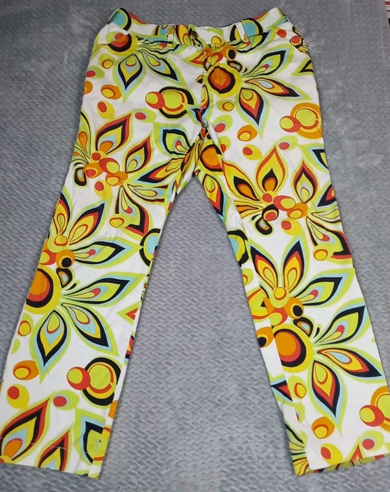 Pantalones Loudmouth Para Hombre Estampado Floral 33x28 Blanco Verde Golf Atlético Geométrico Foto 2 de 4