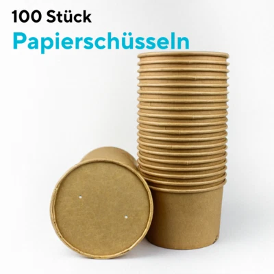 ENPACK 100 Suppenbecher mit Deckel 16 oz 475 ml aus Kraftpapier Braun Bio Take Away