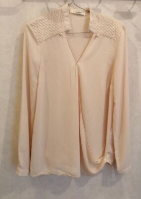 Bluse Bluse beige vorne gekreuzt offen Gr.38 Queens (2210037)