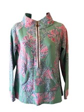 LILLY PULITZER Skipper Popover 1/2 Zip Coral Ocean Beach Green Pink size Small