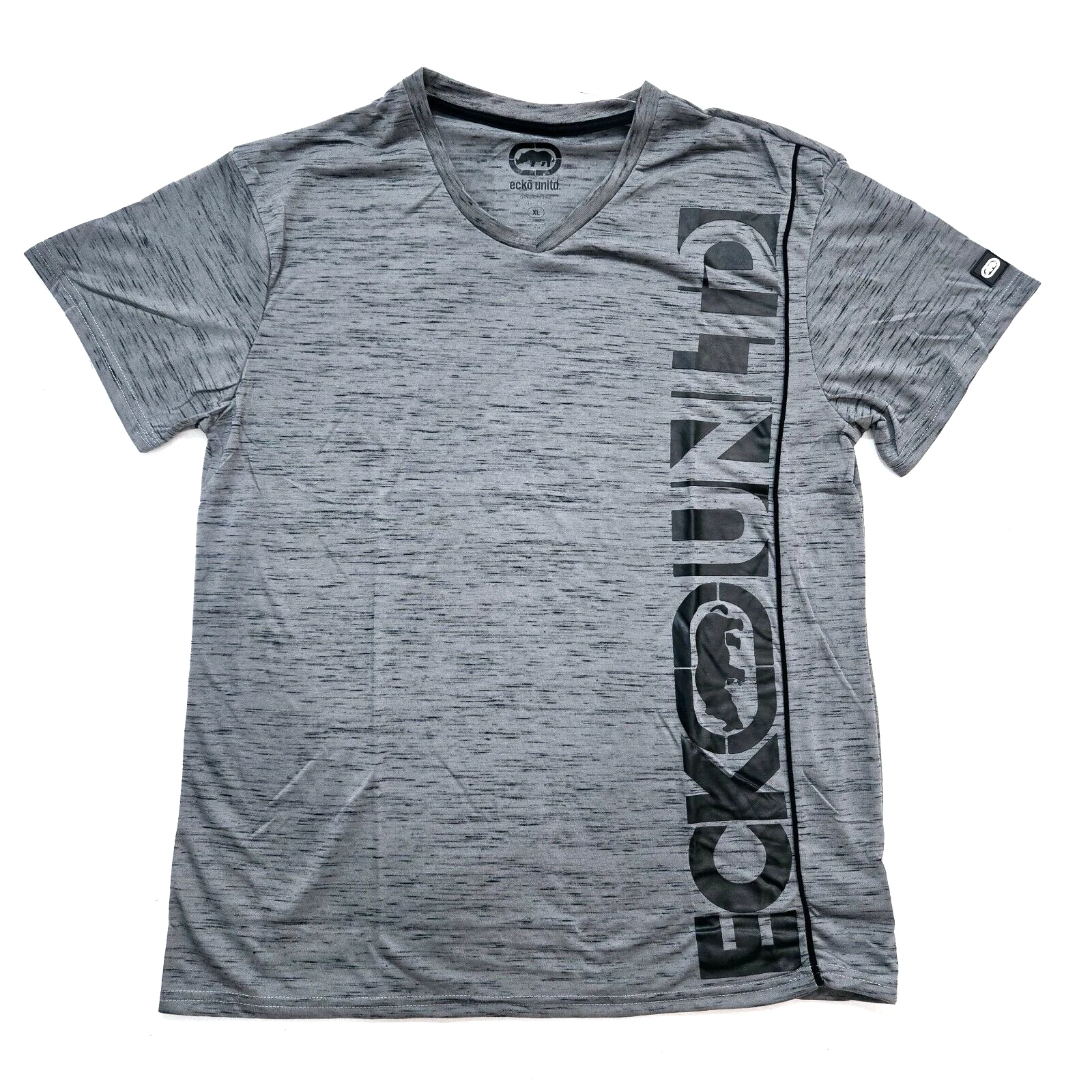 Ecko Unltd Men's T-Shirt Space Gray Dye Black Design Graphic V-Neck EO31K752
