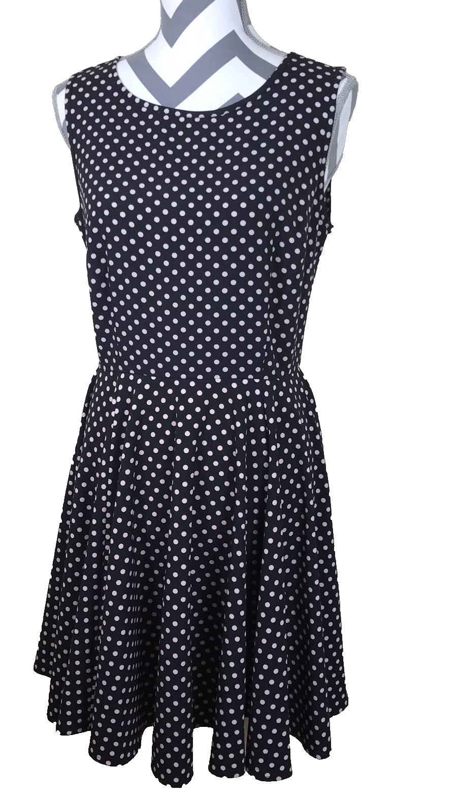 Maison Jules Dress Career Black Cream Polka dot Sleeveless Fit Flare, Sz M Used