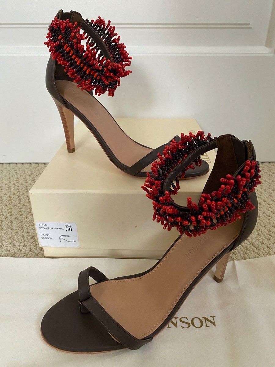 NIB Ulla Johnson Kassia Red Beaded Ankle Fringe Leather Sandals