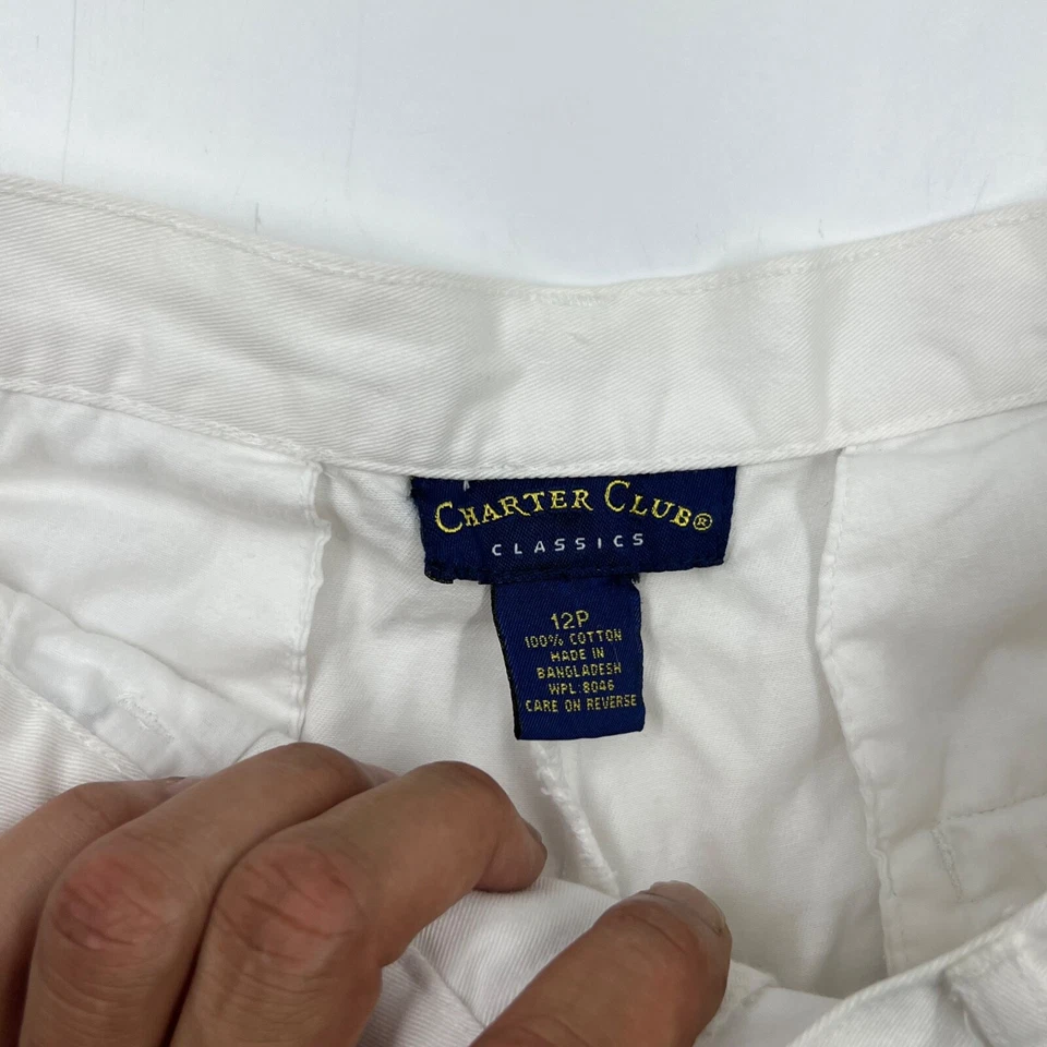 Bermudas Charter Club para mujer talla 12p pequeñas blancas algodón elástico botón Foto 4 de 4