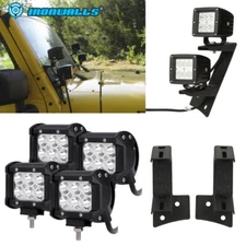 4x 4" LED Pods Ditch Light & A-Pillar Mount Brackets For Jeep Wrangler JK 07-18
