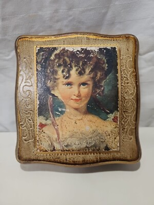 #ad Miss Murray By Lawrence. Wooden Trinket Box Gold Painted Enesco Japan $21.93