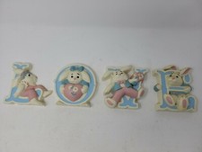 Vintage Burwood Nursery Plastic Wall Decoration Ivory Pink Blue LOVE Bunny
