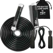 1 lbs Weighted Jump Rope Set of 2, Black Aluminum Handles Heavy Duty Workout
