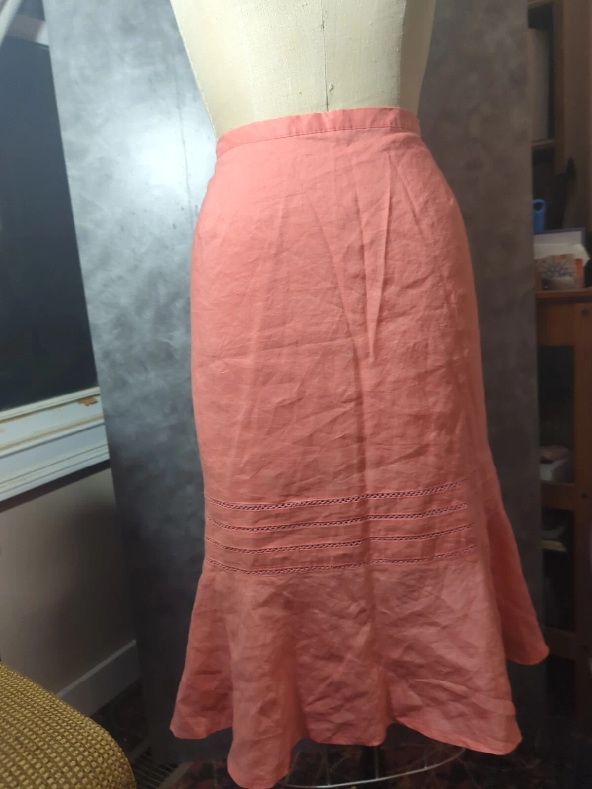 Georgiana by Naji Peach 100% Linen Skirt Size XL