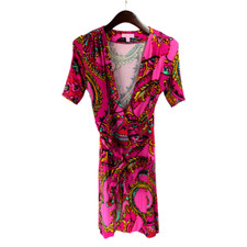 Lilly Pulitzer Knit Wrap Dress Women’s XS Pink Paisley 3/4 Sleeve Stretch
