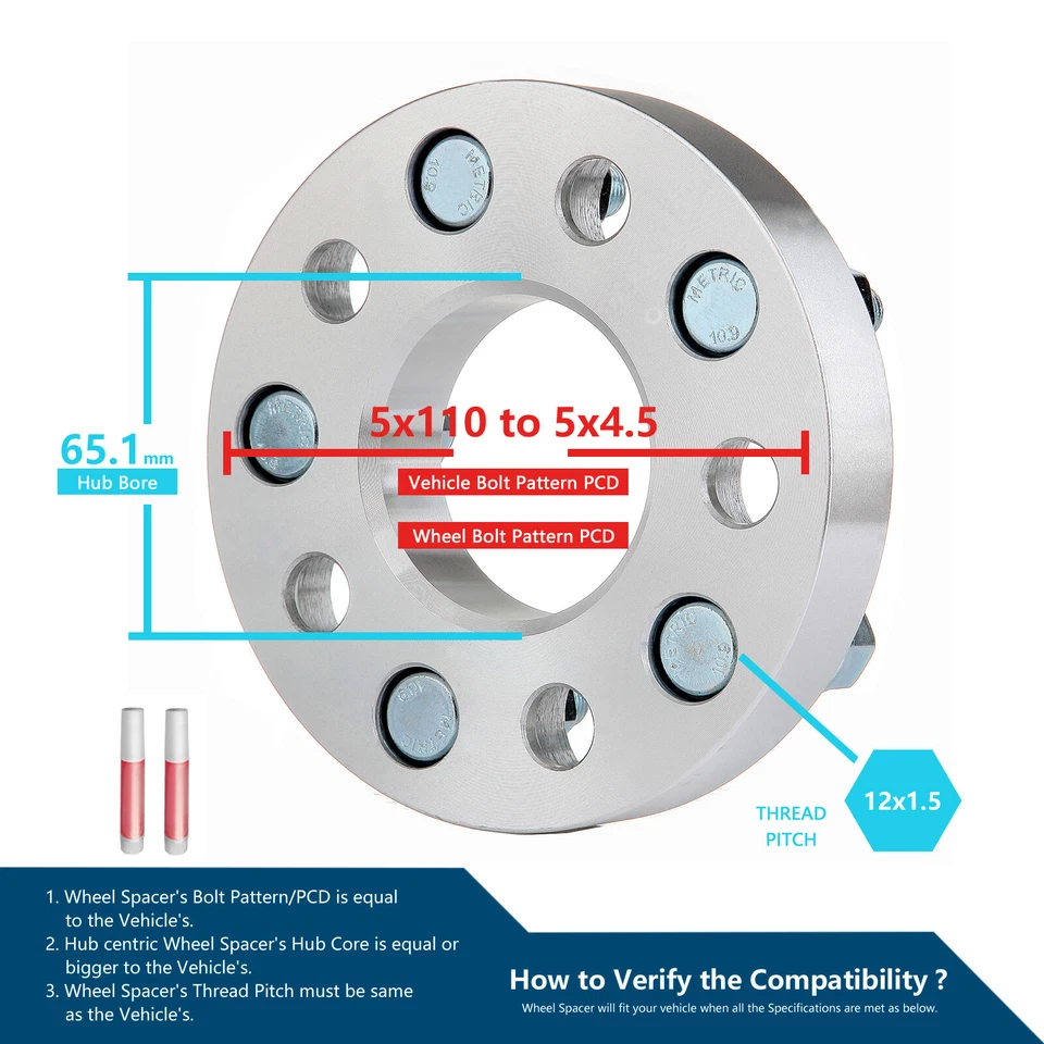 Espaciadores de ruedas 4X 1" 5x110 a 5x114,3 5x4,5 12x1,5 para Chevrolet Malibu Cobalt Foto 2 de 4