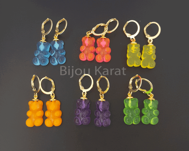 1 Pair Gummy Bears Earrings Gummy Bear Earrings Gold Creole Teddy Neon Color- 1 Pair Gummy Bears Earrings Gummy Bear Earrings Gold Creole Teddy Neon Color-