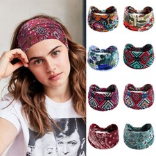 Vintage Wide Headbands Boho Print Elastic Turban Headwrap Yoga Hairband Banda  