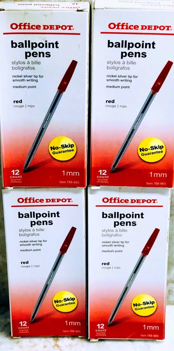 Office Depot Lot Of 4 12ct 1mm Red Rojo Ballpoint Pens Boligrafos. ShipN24Hours
