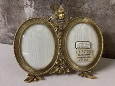 Vintage Matson 24 Kt Gold Plated Double Picture Frame Dogwood Gold Bird 5"x6"