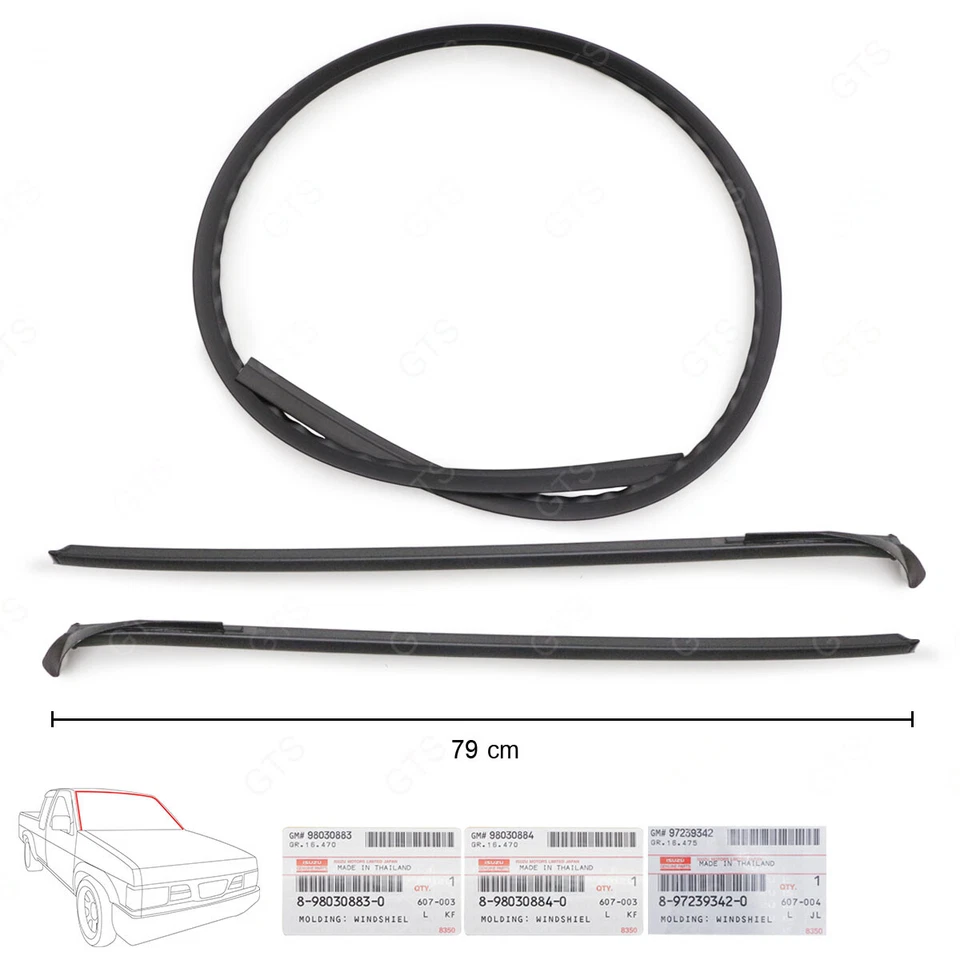 Fits Isuzu D-Max Dmax 2003 08 10 Set Front Windshield Reveal Molding Seal Rubber - Image 3 of 4