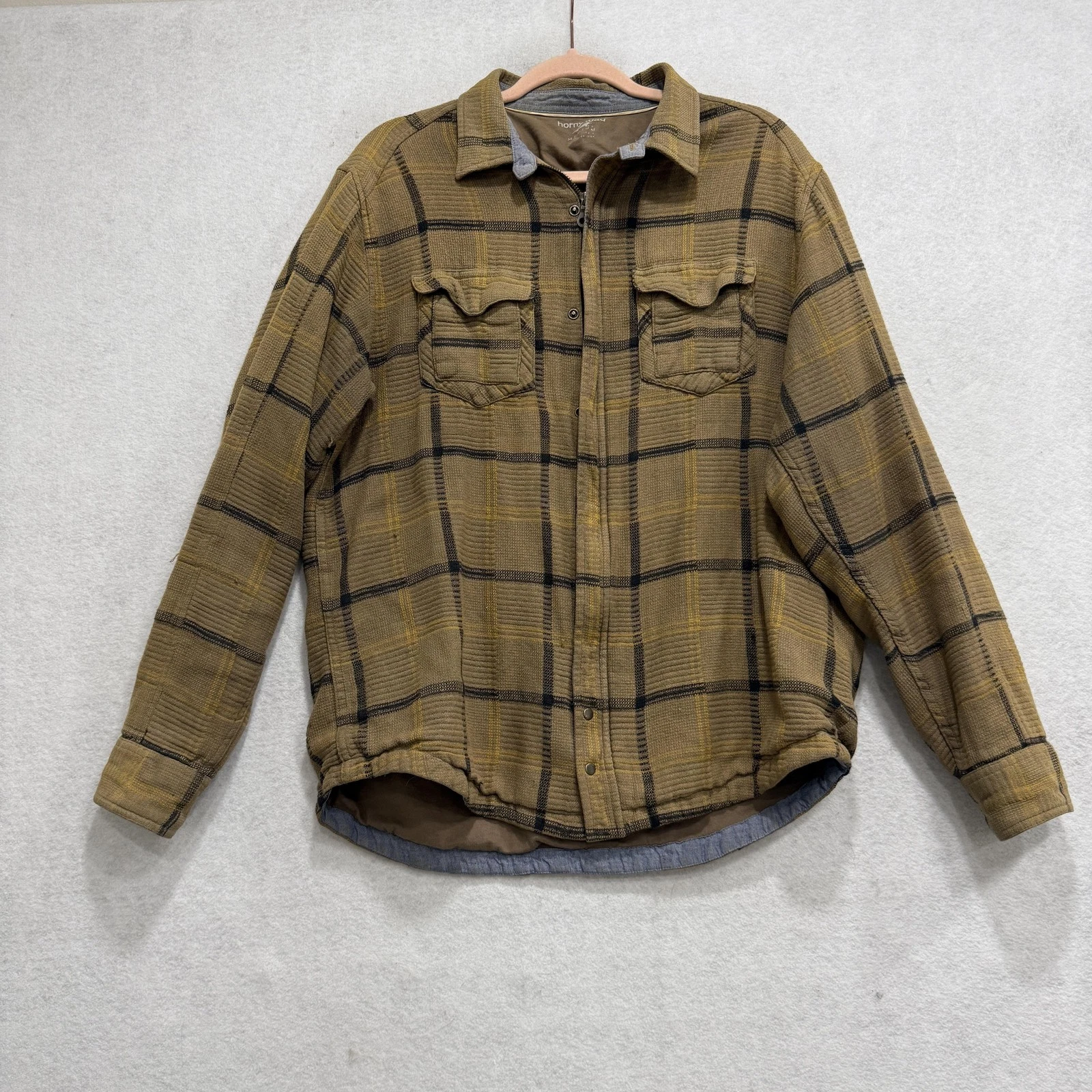 Horny Toad Shirt Mens Medium Brown Plaid Flannel Lined Button Up Jacket