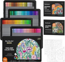 Shuttle Art Fineliner Colored Pens, 100 Colors 100 with Stencils 