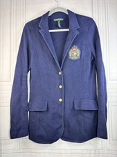 Lauren Ralph Lauren Navy Knit Blazer Jacket RL Crest Preppy Old Money Size M
