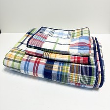Pottery Barn Kids Blue Madras Plaid Patchwork Reversible Quilt Twin with Shams
