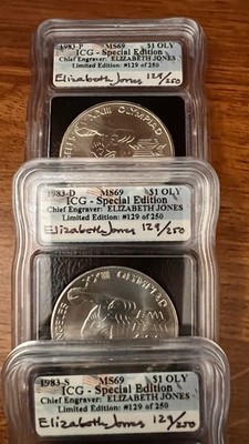 1983- P D & S $1 Olympic Silver Dollar MS69 set #129 of 250 signed