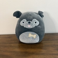 Squishmallows 8  Plush Pug Dog Grey With Bone Soft Toy Bongo Stuffed Animal D8