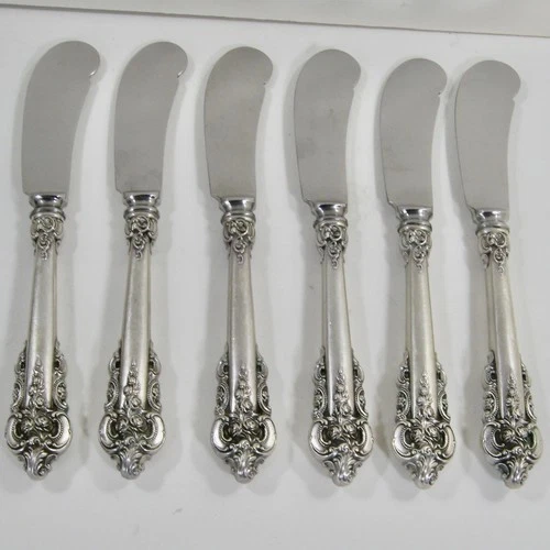 Set of 6 Wallace Sterling Grande Baroque Paddle Blade Butter Spreaders w/ Notch