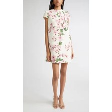 Oscar De La Renta Cherry Blossom Cap Sleeve Embroidered Dress In Pink Ivory 0