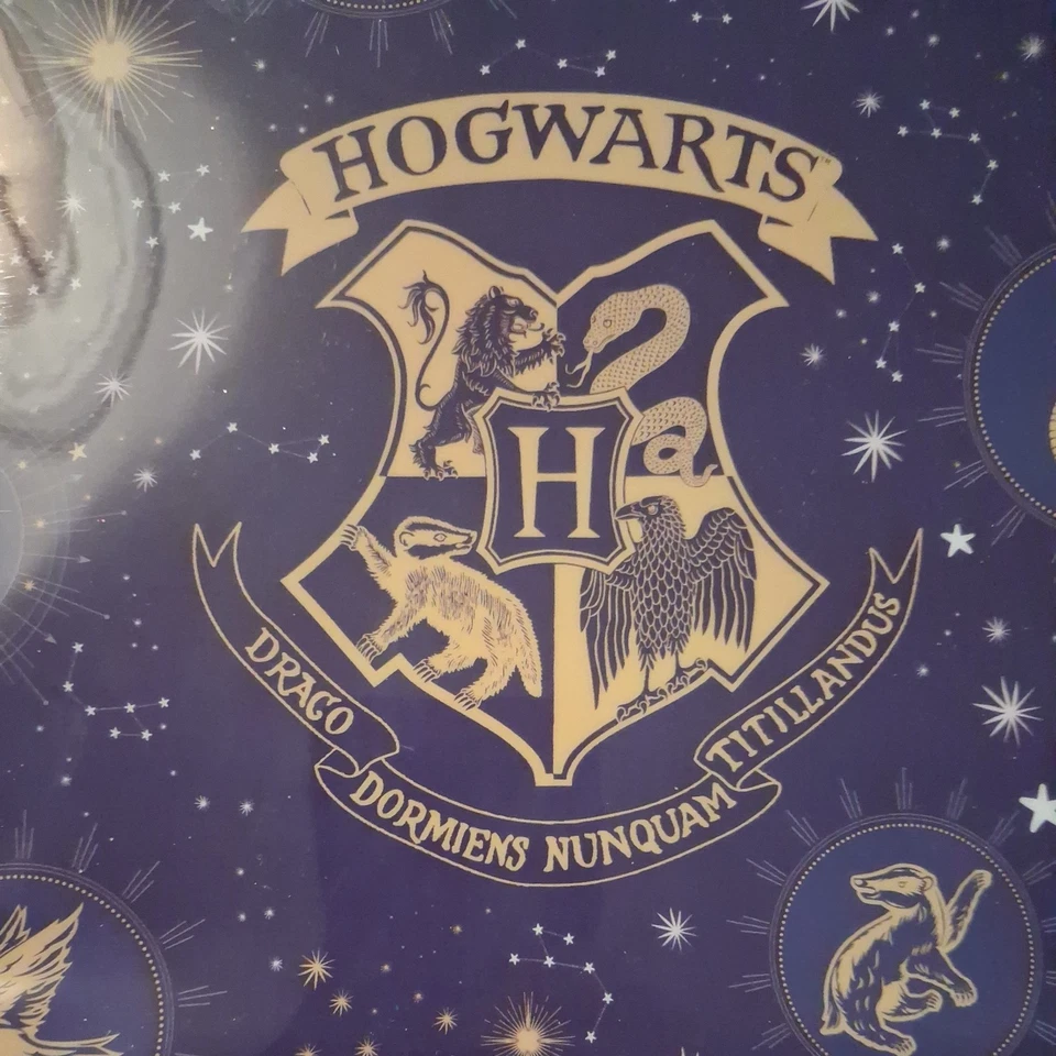 Bolsa de almuerzo escolar Harry Potter Hogwarts Crest azul marino dorado estrellado aislada NUEVA Foto 3 de 4