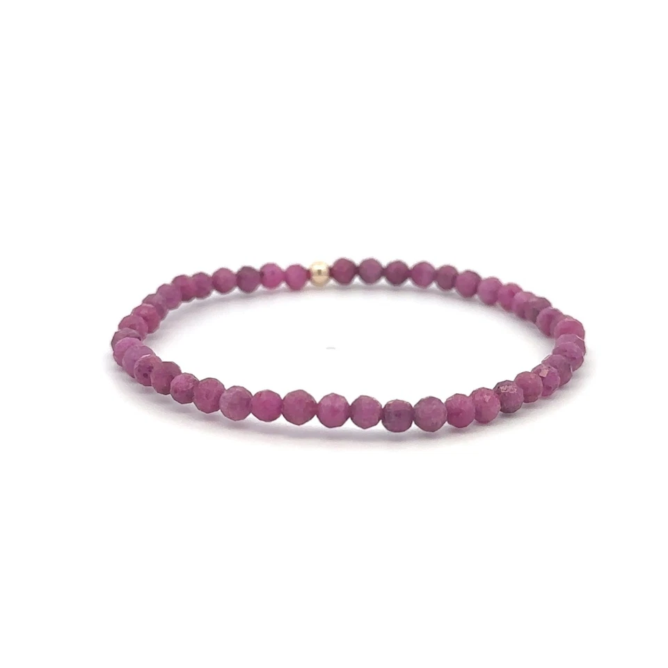 Ruby Micro Faceted Gemstone Beaded Stretch Bracelet with 14K Gold Accent Bead - Image 3 of 4