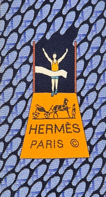 Hermès 645736 Footprints Finish Line Light Blue Navy Tie