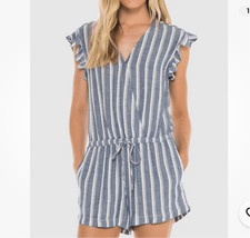 Anthropologie CLOTH  STONE linen blend CROSSOVER ROMPER ZUMA BEACH STRIPE sz M