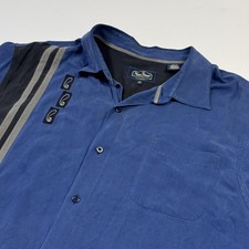 Nat Nast Shirt Mens XL Blue Silk Striped Bowling Owl Embroidered Short Sleeve