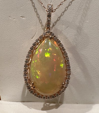 18KT Rose Gold Pendant with Diamonds &Large Pear Shape Opal,18