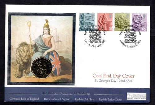 GB - 2001 St Georges Day PNC 50p Mercury Coin Cover