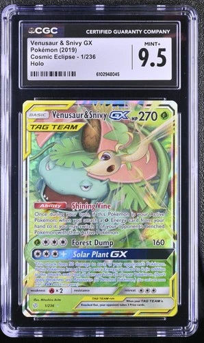 2019 POKEMON COSMIC ECLIPSE - HOLO #1/236 VENUSAUR & SNIVY GX CGC 9.5