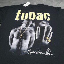 NWT Tupac Amaru Shakur Signature T-Shirt Short Sleeve Size Medium Black Rap Tee