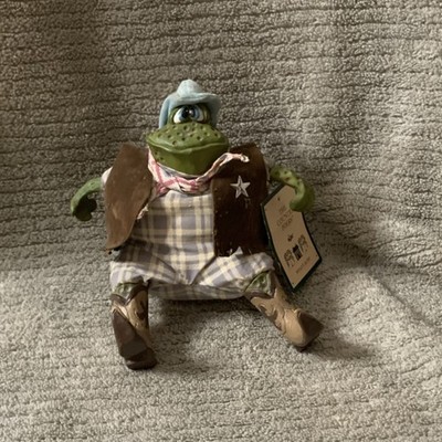 Cowboy Frog Figurine with Plaid Outfit and Hat, Mixed Materials