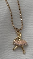 Jane Marie Ballerina Necklace Gold Tone Chain Pink Jeweled Tutu