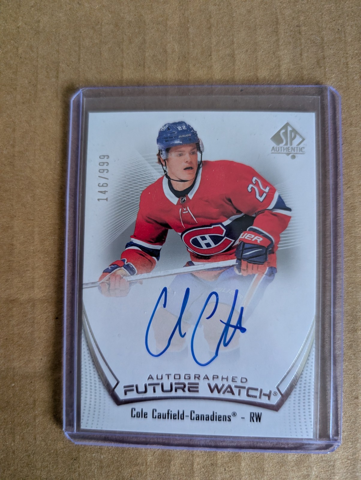 2021-22 SP Authentic COLE CAUFIELD Future Watch Auto 146/999 RC Rookie