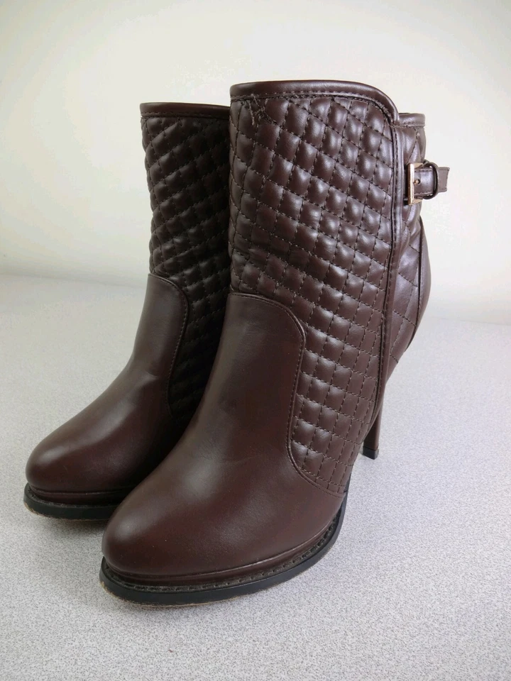 LILIANA Botas Acolchadas con Cremallera al Tobillo Talla 8 Marrón Tacones Altos Bombas Hebilla Usadas en Excelente Condición Foto 4 de 4