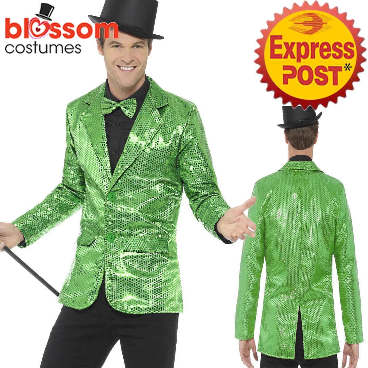 CA860 Mens Green Sequins Jacket Stag Night Circus Ringmaster Mardi
