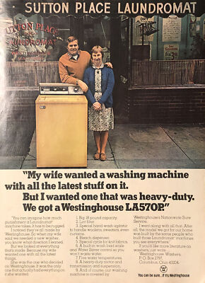 #ad 1974 Westinghouse Washer PRINT AD Sutton Place Laundromat Manhattan VTG 1970s $29.77