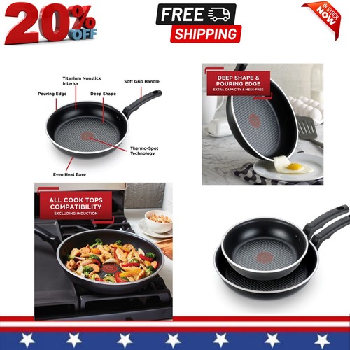 T-fal Cook & Strain Nonstick 2 Piece Fry Pan Cookware Set, 9.5 and 11 inch Black
