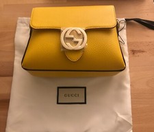 Borsa a tracolla o spalla Gucci in pelle di vitello martellata colore ocra