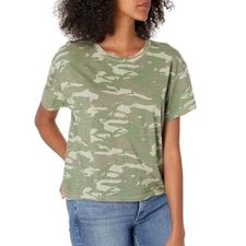 MONROW Soft Vintage Camo Print Tee T-Shirt Top Camouflage Short Sleeve Green New