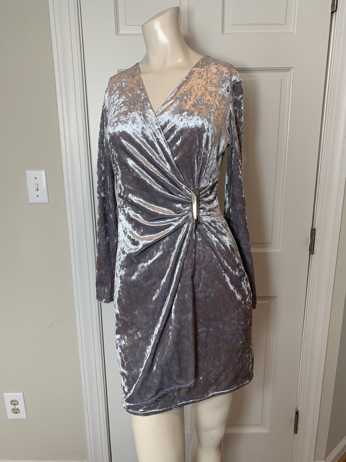 Calvin Klein Womenu0026#039;s Velvet Faux-Wrap Dress 4 | eBay