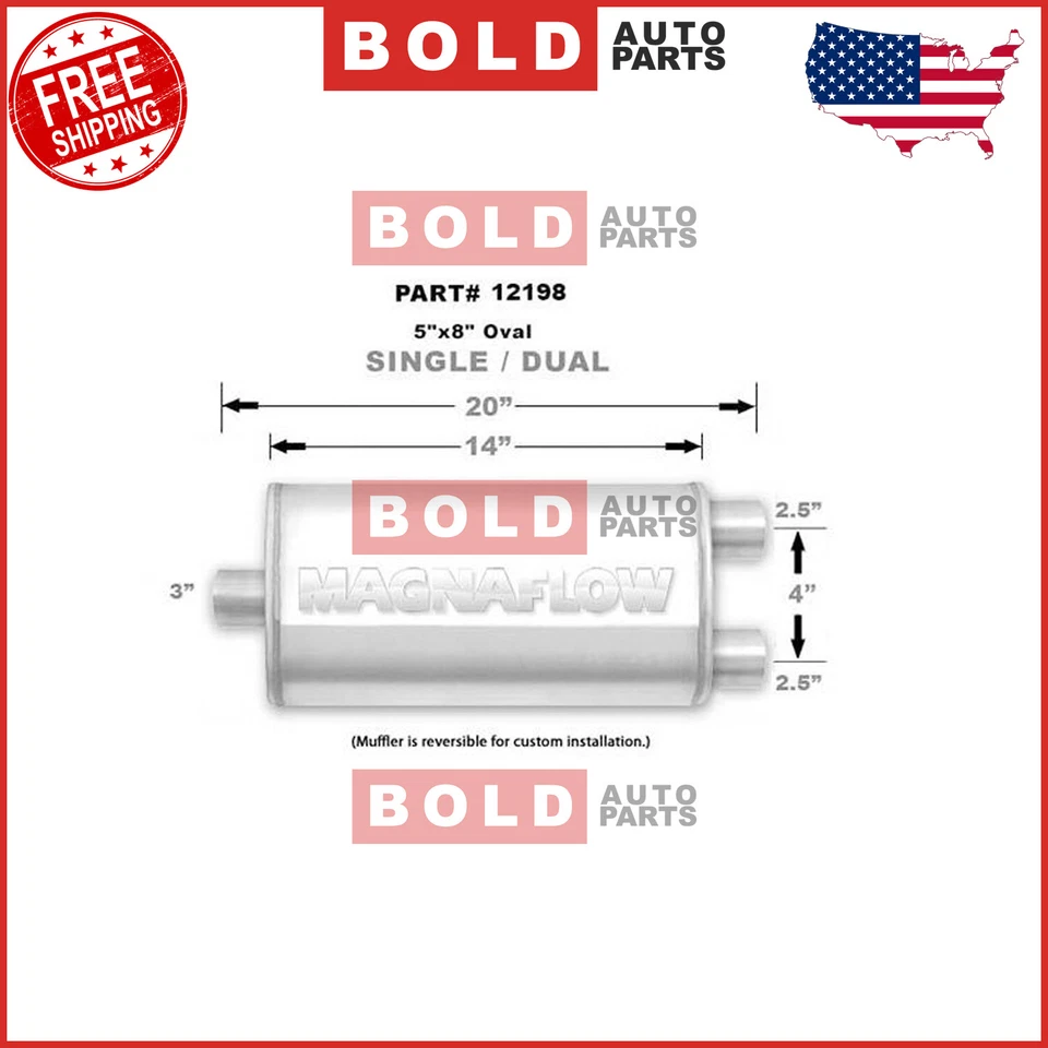 MAGNAFLOW Oval Exhaust Muffler Center 3" Inlet to 2.5" Dual Outlets 20" Long - Image 2 of 4