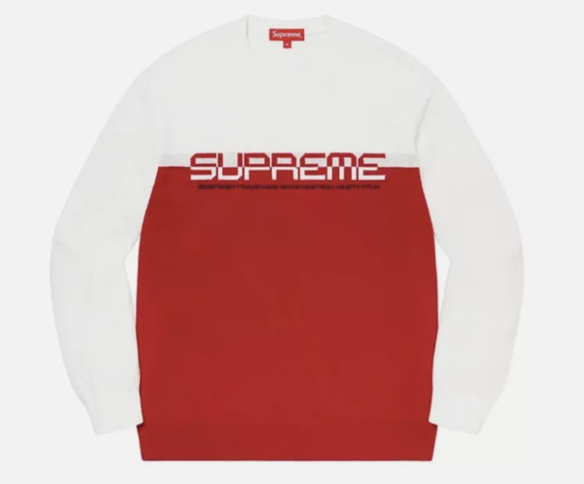 Pull Supreme logo fendu rouge blanc cassé crème petit S authentique NEUF