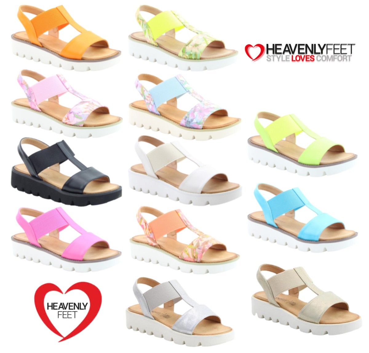 Ladies Heavenly Feet Sandals Chunky Leopard Print Patent Summer Comfort  Shoes